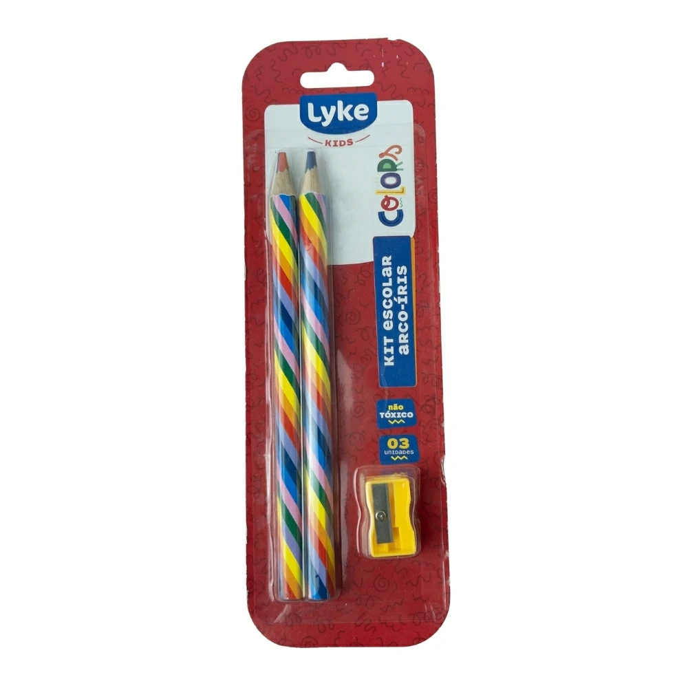 Lapis Colorido Kit Escolar arco-íris JUMBO com Apontador