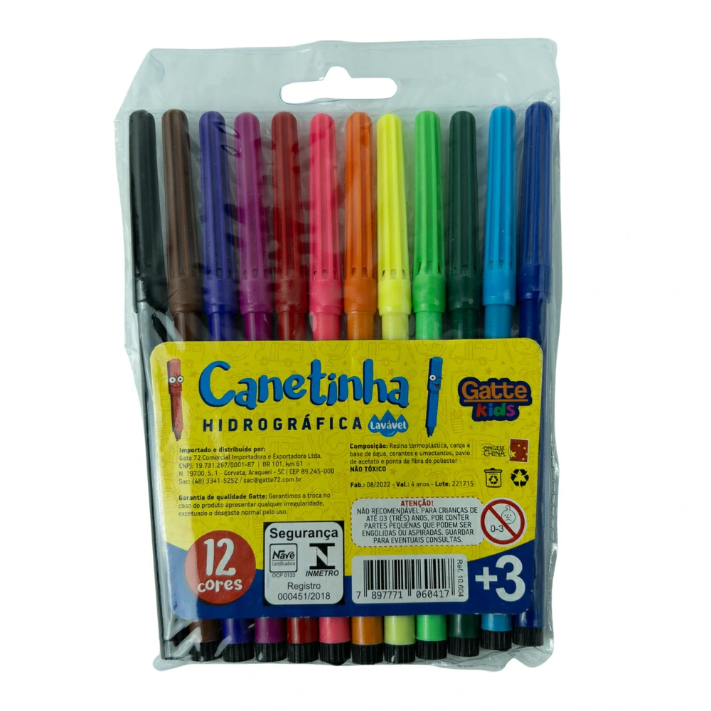 Canetinha Hidrográfica GATTE 12 Cores KIDS